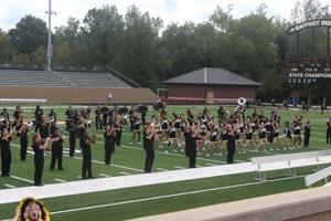 The band performs at the pep rally after the show.
